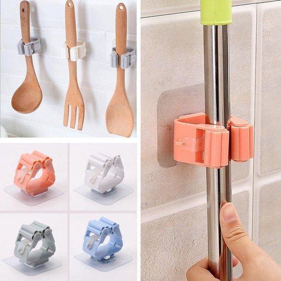 Keuken Badkamer houder-Dweilhouder-Badkamer accessoires-Zelfklevend Mop Houder-Kwaliteit Mop organizer- Mop Haak Rekken-Hanger Organizer-Keuken badkamer-Schoonmaakartikelen Grijs 2 stuks van Merkloos	