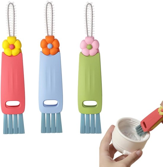 Keukenborstels, multifunctionele 3-in-1 reinigingsborstel voor bekerdeksels, maakt een eenvoudige reiniging van hoeken en hoeken mogelijk.