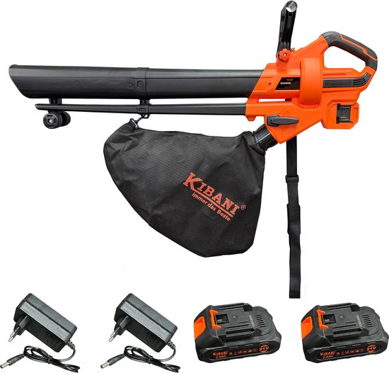 Kibani Accu Bladblazer en Zuiger - Incl. 2x21V Accu's - 3-in-1 Bladeren Zuigen, Blazen en Shredden - 15:1 Shredder - 35L Verzamelzak - Oplaadbare Accu’s - Tuinblazer - Lithium Accu - Lichtgewicht en Krachtig van Kibani