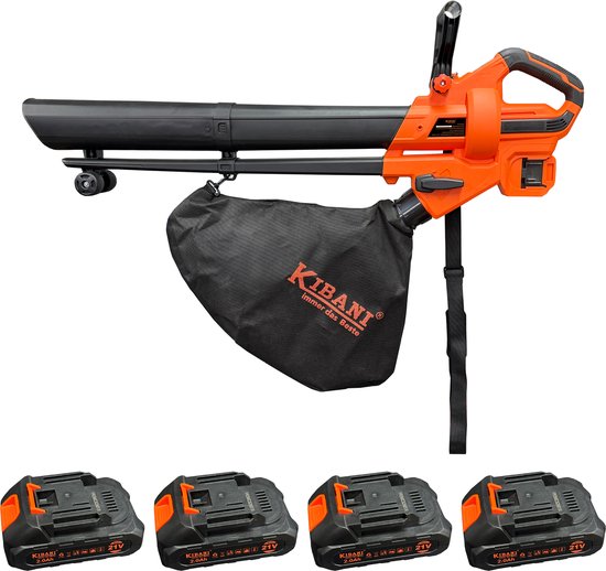 Kibani Accu Bladblazer en Zuiger - Incl. 4x21V Accu's - 3-in-1 Bladeren Zuigen, Blazen en Shredden - 15:1 Shredder - 35L Verzamelzak - Oplaadbare Accu’s - Tuinblazer - Lithium Accu - Lichtgewicht en Krachtig van Kibani