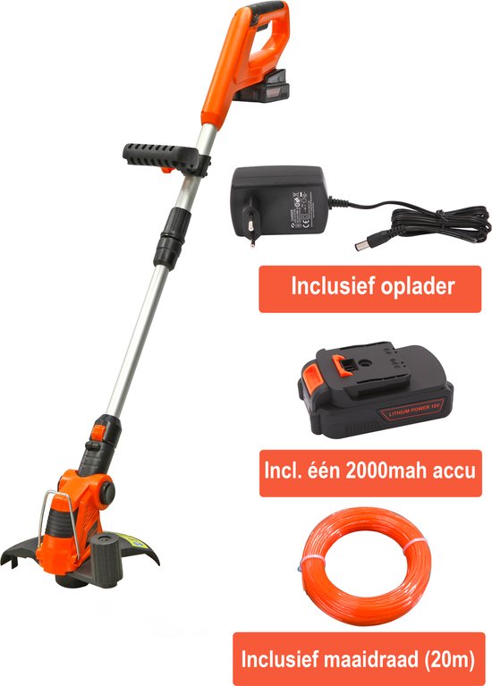 Kibani accu grastrimmer 18V - inclusief 2000mAh li-ion accu - snoerloos - lichtgewicht - bosmaaier - kantenmaaier van Kibani