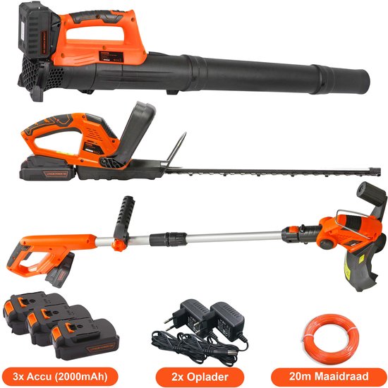 Kibani accu grastrimmer + heggenschaar + bladblazer - bladblazer accu - bladblazer elektrisch - bladblazers - bosmaaier - kantenmaaier - grastrimmers met accu - heggenschaar electrisch van Merkloos	