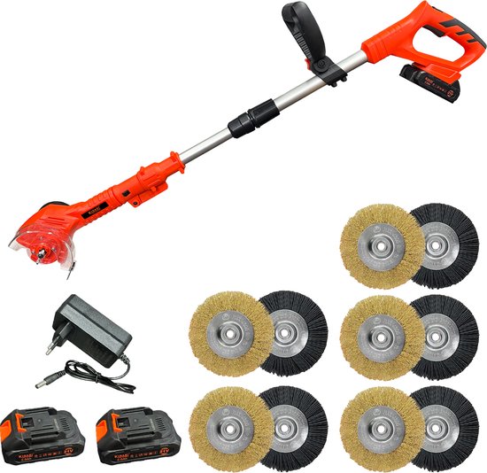 Kibani Accu Onkruidborstel 21V - Incl. 10 Onkruidborstels en 2 accu's - Onkruidborstel Nylon en Staal - Draadloze Onkruidverwijderaar - Elektrische Voegenreiniger - 180° Draaibare Kop - Ergonomisch Handvat - 2000 mAh van Merkloos	