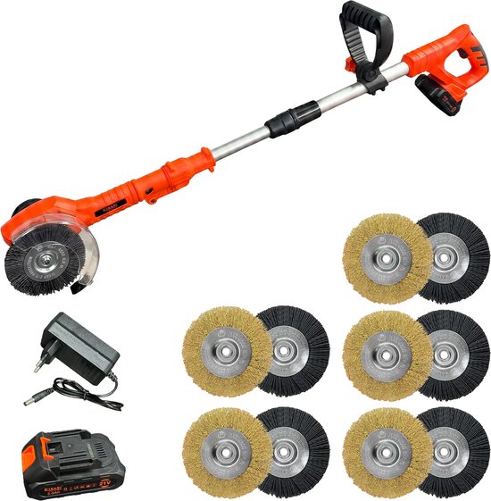 Kibani Accu Onkruidborstel 21V - Incl. 10 Onkruidborstels Nylon en Staal - Draadloze Onkruidverwijderaar - Elektrische Voegenreiniger - 180° Draaibare Kop - Ergonomisch Handvat - 2000 mAh