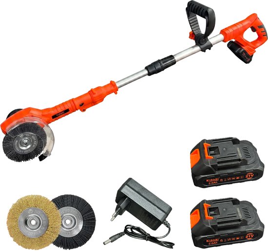 Kibani Accu Onkruidborstel 21V - Incl. 2 Onkruidborstels en 2 accu's - Onkruidborstel Nylon en Staal - Draadloze Onkruidverwijderaar - Elektrische Voegenreiniger - 180° Draaibare Kop - Ergonomisch Handvat - 2000 mAh