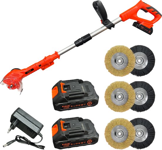 Kibani Accu Onkruidborstel 21V - Incl. 6 Onkruidborstels en 2 accu's - Onkruidborstel Nylon en Staal - Draadloze Onkruidverwijderaar - Elektrische Voegenreiniger - 180° Draaibare Kop - Ergonomisch Handvat - 2000 mAh van Merkloos	