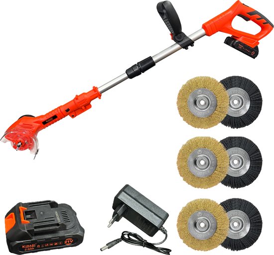 Kibani Accu Onkruidborstel 21V - Incl. 6 Onkruidborstels Nylon en Staal - Draadloze Onkruidverwijderaar - Elektrische Voegenreiniger - 180° Draaibare Kop - Ergonomisch Handvat van Merkloos	