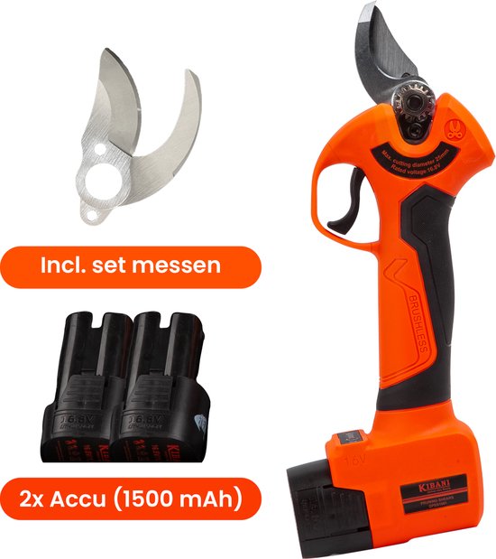 Kibani Accu Takkenschaar 16.8V - Met Extra 1500mAh Accu en Set Messen - Elektrische Snoeischaar - Bloemenschaar - Electrisch - Klein - Op Accu - 25 mm van Merkloos	