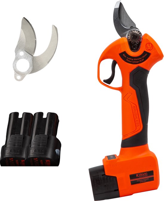 Kibani Accu Takkenschaar 16.8V - Met Extra 1500mAh Accu en Set Messen - Elektrische Snoeischaar - Bloemenschaar - Electrisch - Klein - Op Accu - 25 mm van Kibani