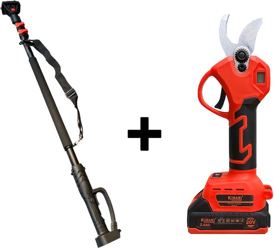 Kibani Accu Takkenschaar 21V + Kibani Telescoopsteel 3 meter - Met 2000 mAh accu - Inclusief opbergdoos - Bloemen- en Heggenschaar - Tot 30 mm snoeien - Compacte snoeischaar - Snoeigereedschap op hoogte
