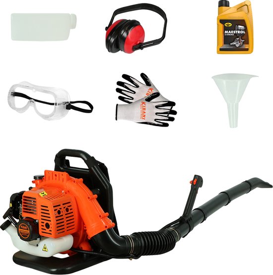 Kibani Benzine Bladblazer 42.7 cc / 1.7 pk incl. Accessoires en 2-takt Olie - Luchtsnelheid 252 km/h - 1250W - Ruggedrager - Bladblazers - Gehoorbescherming - Werkhandschoenen - Veiligheidsbril