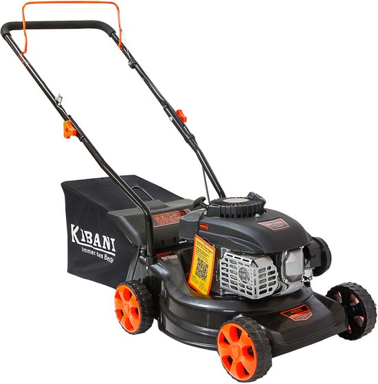Kibani Benzine Grasmaaier 141cc – 2.2 kW / 3.0 PK – 41 cm Maaibreedte – 40L Opvangzak – 3 Maaihoogtes – Handgeduwd Grasmaaier van Merkloos	