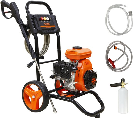 Kibani Benzine Hogedrukreiniger 200 bar - 105cc - Met foampot - 4 nozzles - 8 meter slang van Kibani