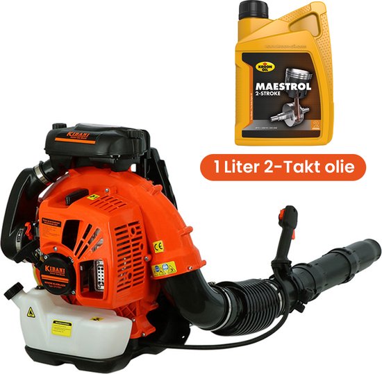 Kibani Bladblazer Benzine 75.6 cc / 5 pk - Incl. 2T Olie - Luchtsnelheid 332 km/h – 3700W - Ruggedrager - Bladblazers van Kibani