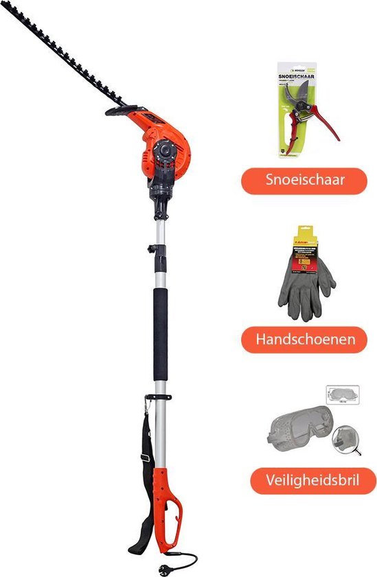 Kibani Elektrische Heggenschaar XXL - Incl. snoeischaar, beschermbril & handschoen  – 450W – 49 cm Zwaardlengte – Telescopisch van Kibani
