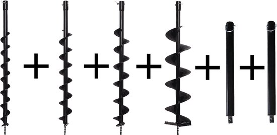 Kibani Grondboren Set 60 mm + 80 mm + 100 mm + 150 mm + 2 verlengstukken - Palenboren van Merkloos	