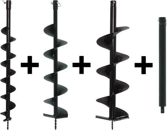 Kibani Grondborenset 100 mm + 150 mm + 200 mm + Verlengstuk - Palenboor - Losse Borenset - Grondboorset