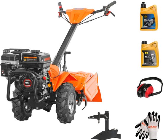 Kibani Grondfrees Benzine 46 cm - Incl. Dubbele ploeg, Ploegmachine, 4T Olie, Transmissie olie - 196cc - 46CM breedte -6.5PK- Loncin motor - Tuinfrees