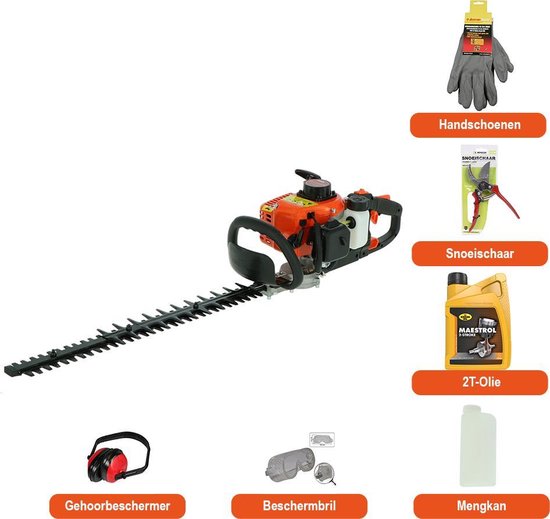 Kibani Heggenschaar Benzine – 22.5 cc / 0.8 pk 2-takt Motor – Extra snoeischaar, beschermbril, gehoorbeschermer, handschoenen en 2T-olie  – 55 cm Zwaardlengte – 5 Instelbare Standen van Merkloos	