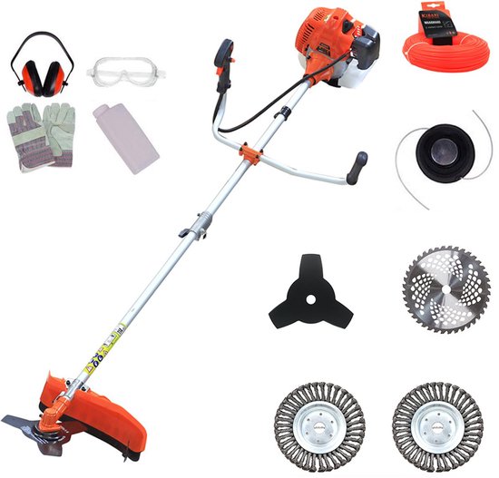 Kibani Kantenmaaier 4-in-1 – Bosmaaier Benzine - 52 cc / 1.9 pk 2-takt Motor – Incl. 2 Onkruidborstels, Maaidraad, Zaagblad 40-tands en Veiligheidsset
