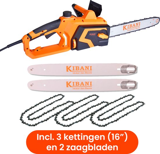 Kibani Kettingzaag Elektrisch – 1800W - Twee Extra Kettingen en Extra Zaagblad – Zwaardlengte 40 cm - Zaagt tot Ø40.5 cm van Kibani