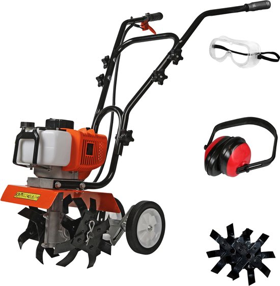 Kibani Mini Grondfrees Benzine - Inclusief Extra set Messen en Accessoires - 52cc - 30CM breedte - 2.0PK - Tuinfrees - Tuinfrees Benzine - Bodemfrees - Tuinploeg - Grondfreesmachine