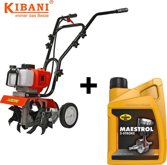 Kibani Mini Grondfrees Benzine - Inclusief Kroon Olie - 52cc - 30CM breedte - 2.0PK - Tuinfrees - Tuinfrees Benzine - Bodemfrees - Tuinploeg - Grondfreesmachine van Kibani