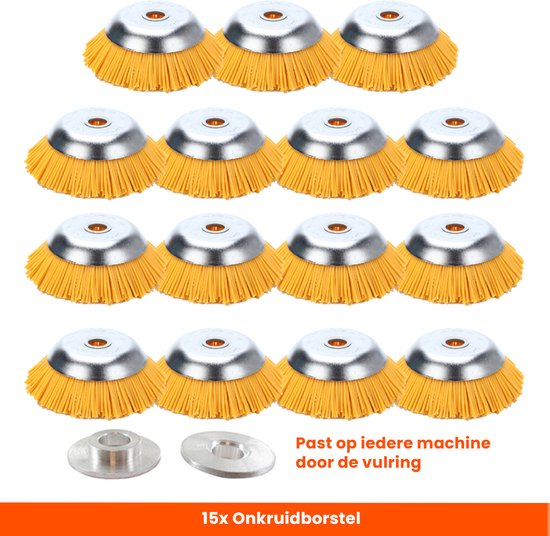 Kibani nylon universele onkruidborstel - 20 cm - per 15 - inclusief vulring - onkruidverwijderaar – bosmaaier - tuingereedschap van Kibani