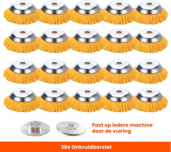 Kibani nylon universele onkruidborstel - 20 cm - per 20 - inclusief vulring - onkruidverwijderaar – bosmaaier - tuingereedschap van Kibani