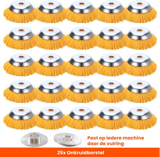 Kibani nylon universele onkruidborstel - 20 cm - per 25 - inclusief vulring - onkruidverwijderaar – bosmaaier - tuingereedschap van Kibani