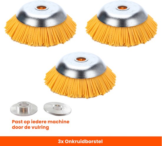 Kibani nylon universele onkruidborstel - 20 cm - per 3 - inclusief vulring - onkruidverwijderaar – bosmaaier - tuingereedschap van Kibani