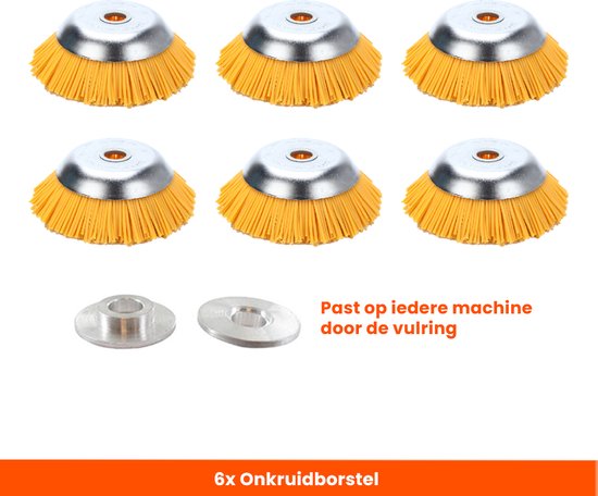 Kibani nylon universele onkruidborstel - 20 cm - per 6 - inclusief vulring - onkruidverwijderaar – bosmaaier - tuingereedschap van Kibani