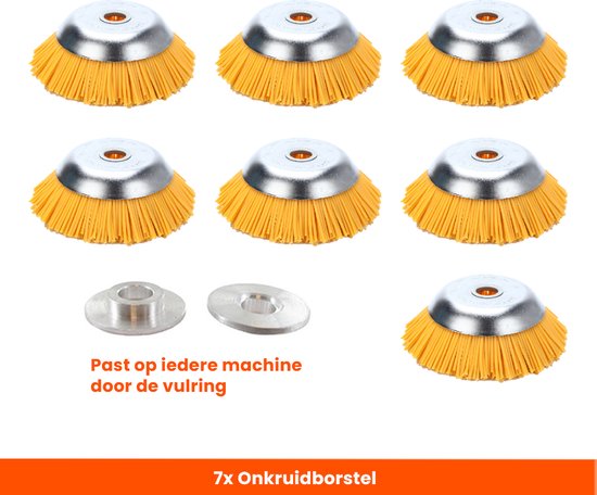 Kibani nylon universele onkruidborstel - 20 cm - per 7 - inclusief vulring - onkruidverwijderaar – bosmaaier - tuingereedschap van Kibani