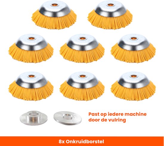 Kibani nylon universele onkruidborstel - 20 cm - per 8 - inclusief vulring - onkruidverwijderaar – bosmaaier - tuingereedschap van Kibani