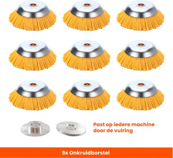 Kibani nylon universele onkruidborstel - 20 cm - per 9 - inclusief vulring - onkruidverwijderaar – bosmaaier - tuingereedschap van Kibani