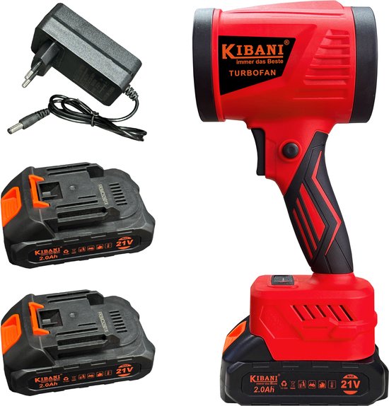 Kibani Power Blower incl. 2 Accu’s - Accu Bladblazer - Mini Bladblazer - Blower - 33.000 RPM - 21V - 2x 2000 mAh - Draadloos - Compact - Lichtgewicht - Turbo Fan - Auto Drogen - Stofblazer van Merkloos	