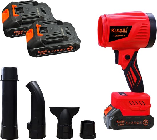 Kibani Power Blower incl. Opzetstukken & 2 Accu’s - Accu Bladblazer - Mini Bladblazer - Blower - 33.000 RPM - 21V - 2x 2000 mAh - Draadloos - Compact - Lichtgewicht - Turbo Fan - Auto Drogen - Stofblazer van Merkloos	