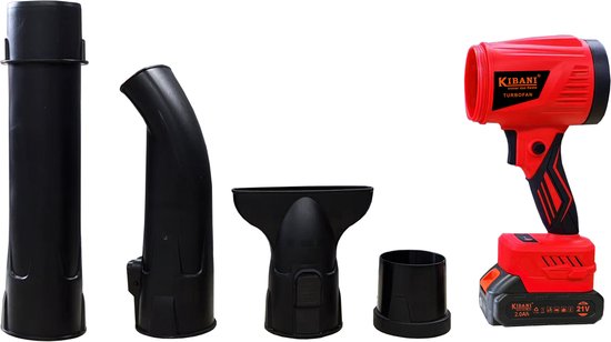 Kibani Power Blower incl. Opzetstukken - Accu Bladblazer - Mini Bladblazer - Blower - 33.000 RPM - 21V - 2000 mAh Accu - Draadloos - Compact - Lichtgewicht - Turbo Fan - Auto Drogen - Stofblazer van Merkloos	