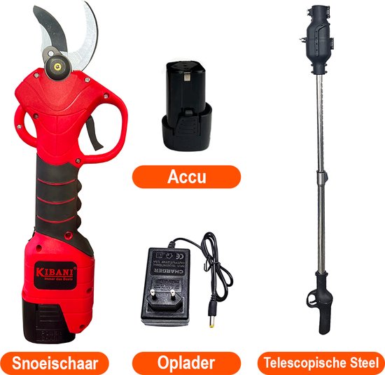 Kibani Telescopische Accu Takkenschaar - Met extra uitschuifbare steel - Elektrische Snoeischaar - Bloemenschaar - Klein - Op Accu - 28 mm van Kibani