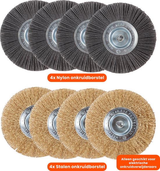 Kibani universele borstelset voor elektrische onkruidborstel - Set van 4 - Onkruidverwijderaar - Onkruidverdelger - Stalen en Nylon borstel - 11cm - Voegenborstel - Grastrimmer van Kibani