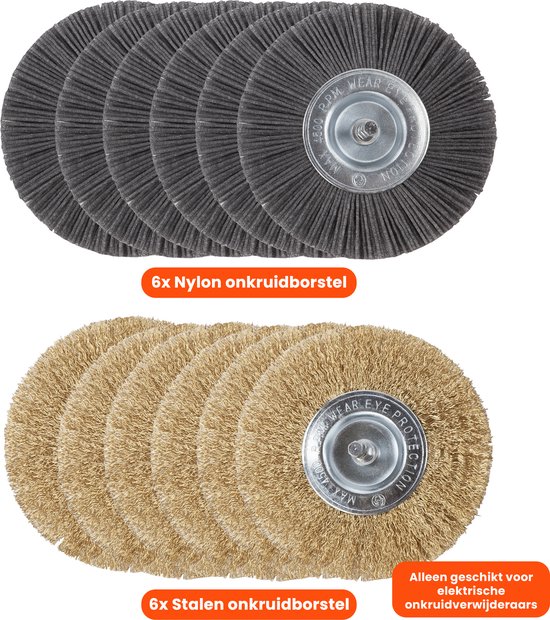 Kibani universele borstelset voor elektrische onkruidborstel - Set van 6 - Onkruidverwijderaar - Onkruidverdelger - Stalen en Nylon borstel - 11cm - Voegenborstel - Grastrimmer van Kibani