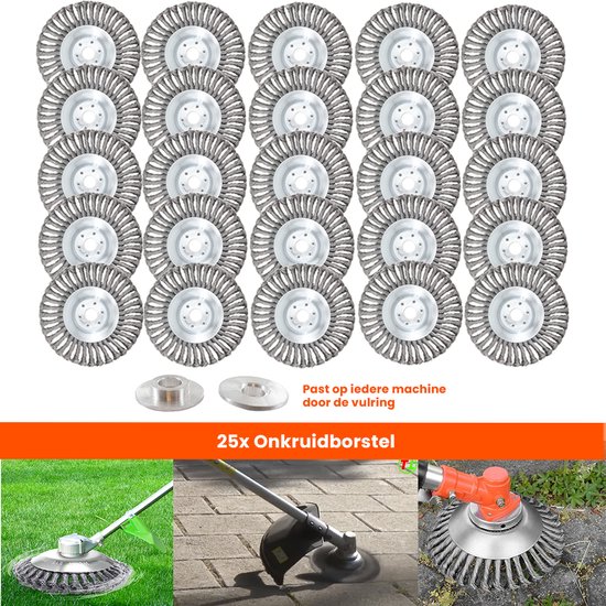 Kibani universele onkruidborstel - 15 cm - per 25 - inclusief vulring - staal - onkruidverwijderaar – bosmaaier - tuingereedschap van Kibani