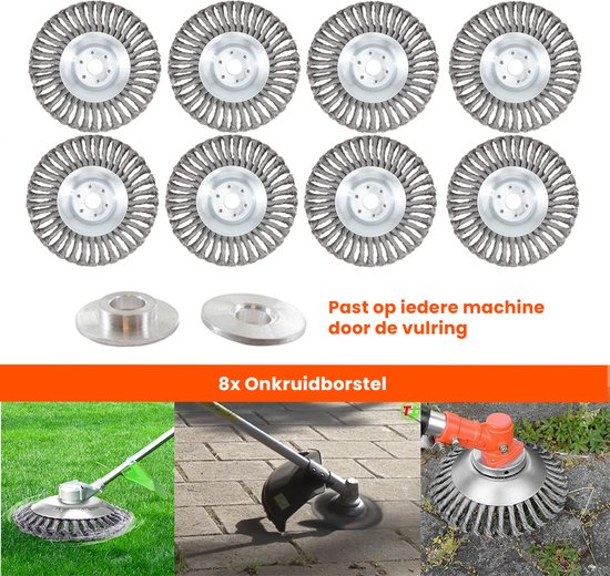 Kibani universele onkruidborstel - 15 cm - per 8 - inclusief vulring - staal - onkruidverwijderaar – bosmaaier - tuingereedschap van Kibani