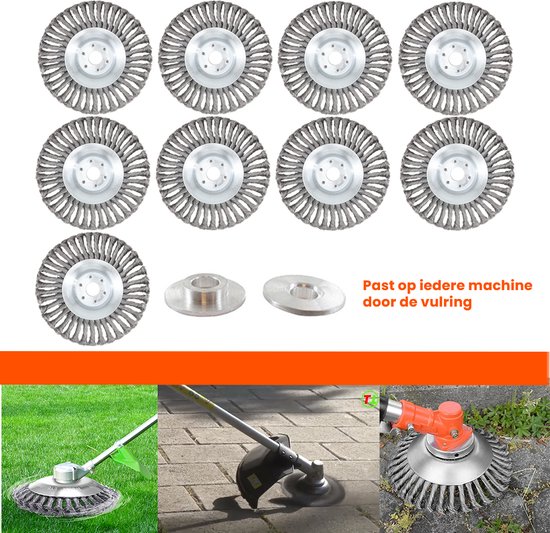 Kibani universele onkruidborstel - 15 cm - per 9 - inclusief vulring - staal - onkruidverwijderaar – bosmaaier - tuingereedschap van Kibani