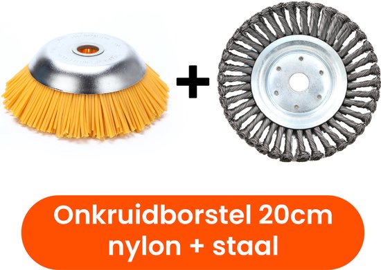 Kibani Universele Onkruidborstels - Nylon + Stalen onkruidborstel - 20CM - Onkruidborstel Bosmaaier - Voegenborstel - Staalborstel - Onkruidverwijderaar - Grastrimmer Nylon - Max. toerental 10.000 p/m van Merkloos	