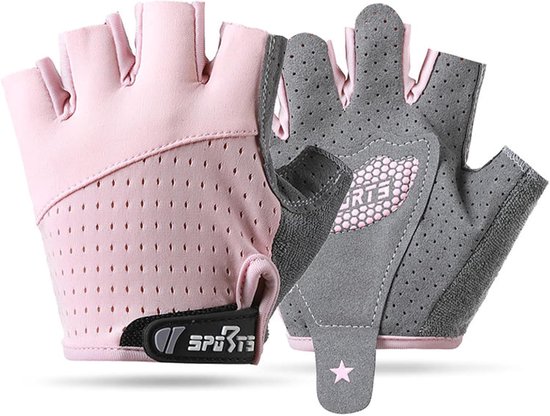 Kids Cycling Gloves - Fingerless Riding Gloves voor Kinderen - Comfortabele Ademend - Beschermende Handpalmen voor IJs Schaatsen - Scooters - Buitensporten - Sporteducatie (Pink,M) van Merkloos	