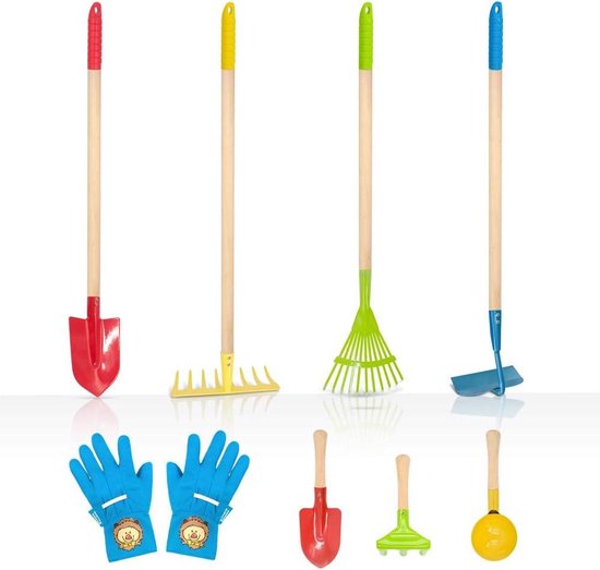 Kids Garden Tools Set - 8PCS Including Long Rake Shovel How Leaf Rake - Gardening Gifts for Kids (Multicolor) van Gizmovine
