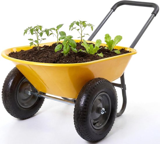 Kiepkar / Tuinkar met 2 Luchtbanden - Extra Stabiele Kruiwagen met Kiepfunctie - Max. Draaggewicht 272 kg - Transportkar voor Tuin & Erf - Geel van Merkloos	