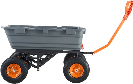 Kiepwagen – Poly-tuinkar met stalen frame, capaciteit 1500 pond, 2-in-1 ombouwbare handgreep, multifunctionele kruiwagen met 13 inch banden van Merkloos	