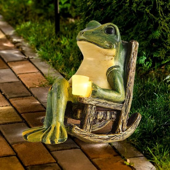 Kikkerfiguren voor Buiten met Zonne-energie en LED-verlichting - Tuindecoratie en Nachtlampje